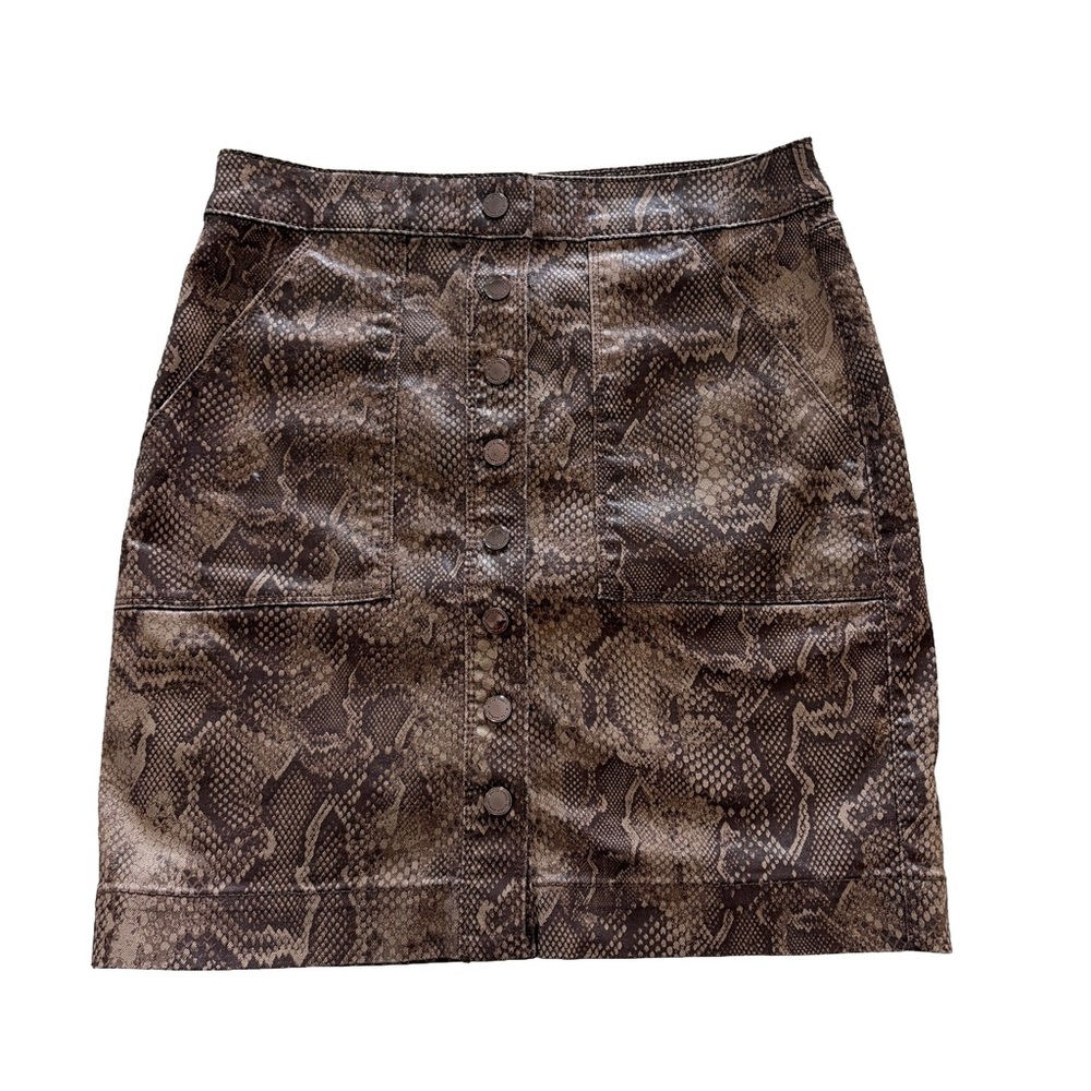 Brown‎ Snake-Print Button-Front Mini Skirt